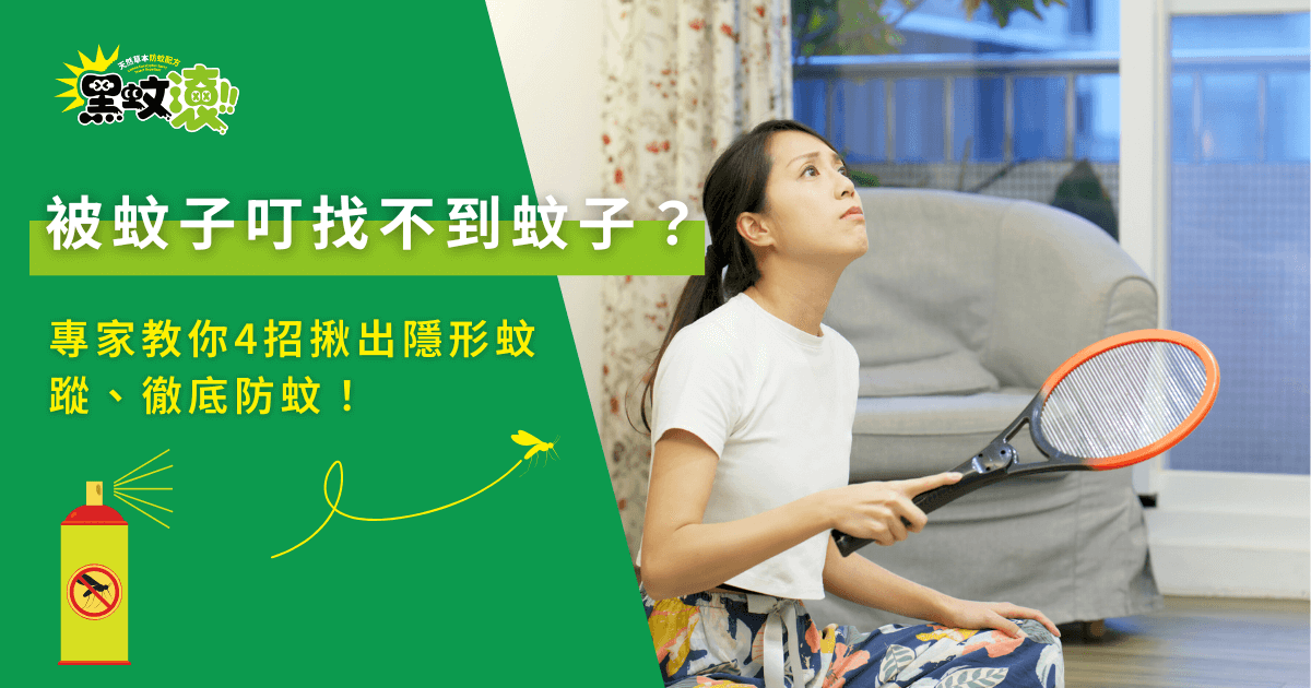 女子手持電蚊拍在客廳內尋找蚊子的畫面